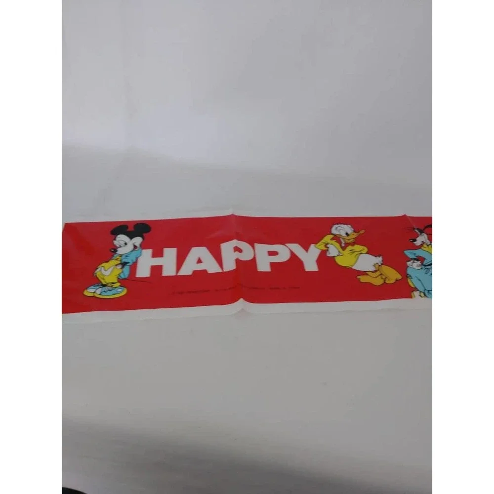 Vtg Disney Mickey Happy Birthday Banner Donald Minnie Goofy Plastic Party (5)